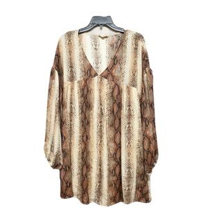 Entro Cream and Brown Sundress with V-Neck and Bishop Sleeves